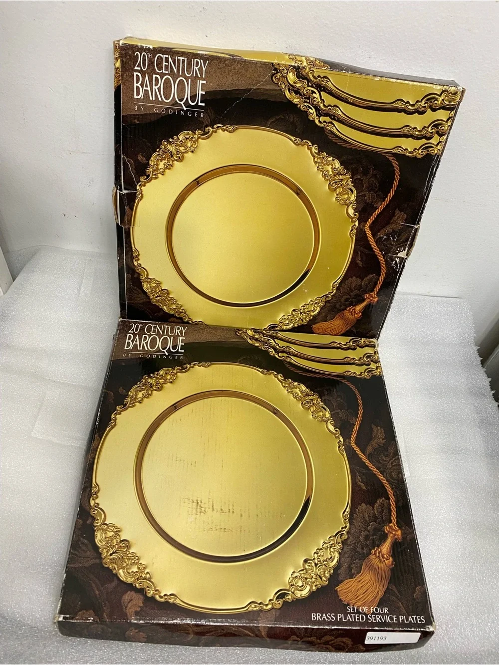 Godinger Gold Baroque Charger Plates. Two boxes available and 4 pieces in each - Picture 4 of 4